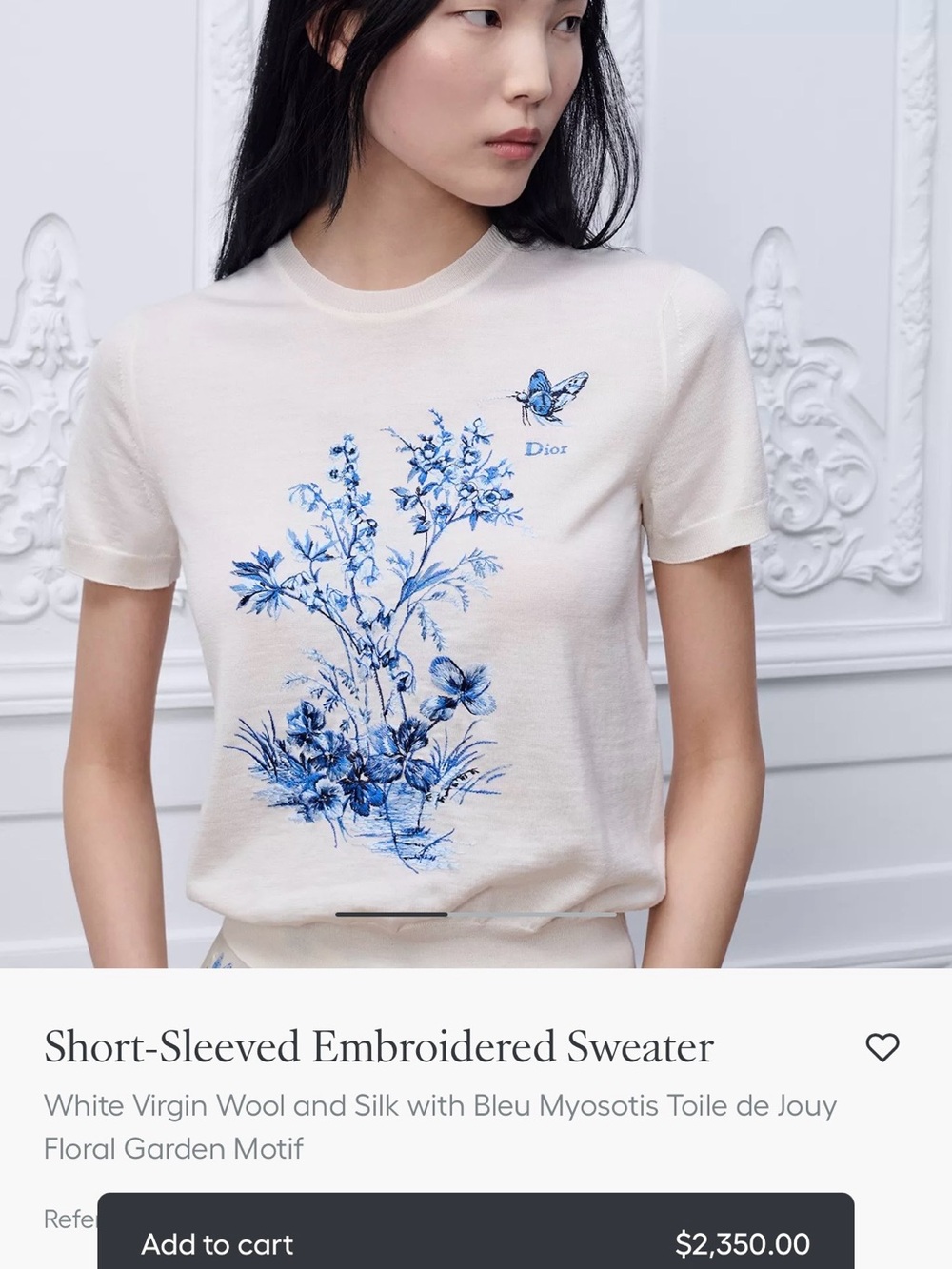 Dior Cream Short-Sleeve Floral Embroidered Tee
